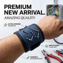 1pc Magnetic Tool Wristband, 1680D Wear-Resistant Oxford Fabric With Strong Magnetic Adsorption, Adjustable Hook And Loop, Breathable Mesh Lining, Anti-Drop Screw Nut Drill Bit Portable Storage, Suitable For Car Repair, Ceiling Installation, Woodworking, Electrical Maintenance, Auto Mechanic, Electrician, Decoration Master, DIY Craft Enthusiast, Magnetic Tool Wristband Hardware Small Parts Portable Tool Storage - Blue - View 4