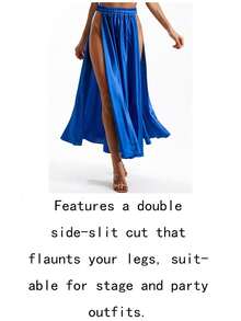 Sequin Butterfly Waist-Baring Cami Top With Glossy Slit Flare Skirt, Vacation Style Party Flowy Long Skirt Outfit Two Pieces (Multiple Colors Available) - Multicolor - View 11