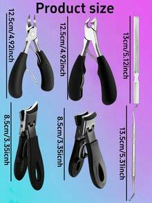 6pcs Ingrown Toenail Care Set - Wide Mouth Large Angle Nail Clipper Suitable For Thick Nails, Includes Nail File And Foot Care Tools, Black Long Handle Nail Clipper, Unisex Manicure & Pedicure Set, Suitable For Halloween, Christmas Gifts - Multicolor - View 6