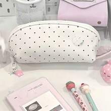 1pc Cute Large Capacity Polka Dot Shell Student Pencil Case, Cream White, Suitable For Classroom And Travel, Multi-Compartment Polka Dot Pattern Stationery Storage Bag - Pencil Case - View 5