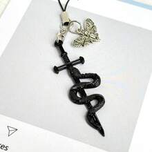 1pc Halloween Gothic Vintage Moth Snake Wrap Cross Phone Chain Decoration, Party Favor Small Gift - Multicolor - View 3