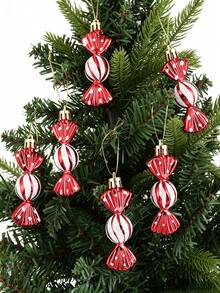 6pcs Christmas Candy Decor Set, Christmas Lollipop Hanging Ornaments, Plastic Lollipop Pendants Can Be Hung On Christmas Tree, With Gold Ribbon, Suitable For Christmas Party Decoration And Home Gathering Scene - Multiple Styles - View 6