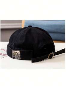 1pc Unisex Vintage Round Top Flat Cap, No Brim, With Pattern, Street Style, Suitable For Outdoor Activities, Unique Design - Black - View 6