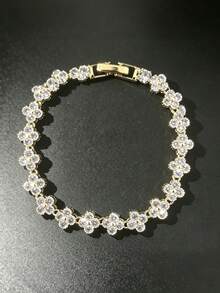 Juego de 3 piezas de pulsera y brazalete elegante y minimalista con circonita cúbica para mujeres, adecuado para uso diario, fiestas y vacaciones - Dorado - Ver 4
