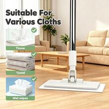 Reusable Facial Cloth Mop With 4Pcs Mop Cloths, Wet & Dry Dual Use Cleaning Mop,One-Button Detachable Flat Mop, Automatic Clamp Design, No-Hand Wash Household Mop Suitable For Floors, Windows, Kitchens And Bathrooms - A - 查看 4