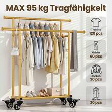 EDIMENS Sturdy Clothes Rack With Shelf, Freestanding Metal Garment Rail, Double-Bar For Space-Saving Storage Of Clothing, Shoes, Hats, And Accessories - Emas - View 2