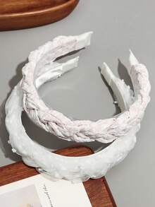 2pcs/Set Woven Multi-Strand Satin Printed And Mesh Thick Wide Band Decorative Headband For Women - Multicolor - View 7