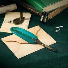 1 Set Feather Pen Set, Shiny Feather Pen Set, Vintage Calligraphy Ink Pen (Includes Ink), 2 Replacement Nibs, Pen Holder, Luxury Vintage Signature Pen, Easter, Halloween And Christmas Letter Writing Pen, Back To School Essential Souvenir, High-End Packaging Gift - Sets - View 7