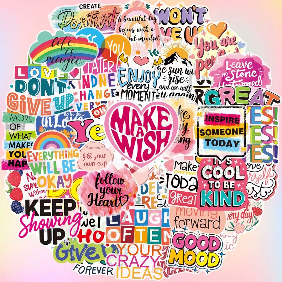 50pcs Children Inspirational Stickers, Positive Words Stickers, Suitable For Students, Scrapbooks, Vision Boards, Water Bottles And Laptops - Multicolor - View 1