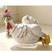 1PC Fun Acrylic Flat Chicken Statue Ornament, Cute Rooster And Hen With Glasses Decor, Good Morning Greeting Sign, Country Farm Garden Desktop Decoration, Outdoor Yard Lawn Decor, Home Decoration Gift - C - View 6