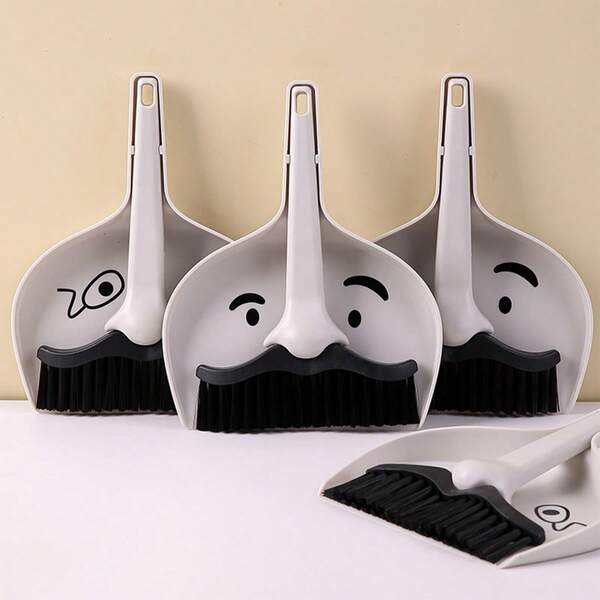 1pc Desktop Mini Broom And Dustpan Set, Mr. Beard Cleaning Broom, Student Desk Combination Cleaning Broom And Dustpan