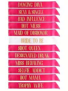 Bachelorette Party Sash Set With Veil, 11pcs & 10pcs Sash Set, Suitable For Wedding Party And Team Use, Can Be Used As Bride Gift Or Wedding Decoration, Also Suitable For Bride Gift Ceremony. Suitable For Bachelorette Party, Wedding, Bride-To-Be Outfit And Accessories - Multicolor - View 7