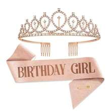 2件組閃亮水鑽水晶皇冠頭飾 生日裝飾 生日緞帶 派對用品 返校季 情人節 - 查看 3