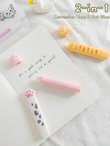 1pc/3pcs Kawaii Cat Paw Dual Function Stationery, Mini Correction Tape & Dot Glue 2 In 1 Clear Adhesive, Perfect For Scrapbook DIY, Back To School - Multicolor - View 2