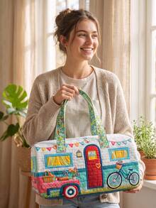 2D Printed Camper Bus Weekender Travel Tote,Travel Beach Bag,Spacious Lightweight Durable Duffle Bag,Overnight Carry Bag For Women,Travel Must-Have - Multicolor - View 6
