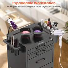 Salon Metal Trolley Cart For Salon Station - Space Saving Salon Rolling Cart With 2 Magnetic Bowls - Black - View 5