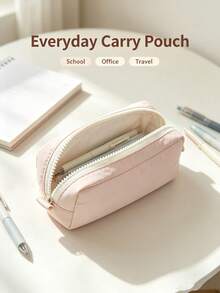 1pc Minimalist Japanese Style Solid Color Student Pencil Case, Large Capacity Fabric Desktop Stationery Storage Box, Fresh Artistic Learning Daily Stationery Bag, Can Store Calculator, Notebook And Pens - Suitable For School, Office And Travel Use - Suitable For Students, Professionals, Unisex, Multi-Functional Storage Box, Zipper Closure, Pencil Case - Multicolor - View 8