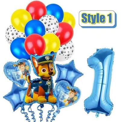 Paw Patrol Juego completo de globos para cumpleaños de  Chase, globo de número azul de 32 pulgadas, globos de Mylar con forma de perro, corazón y estrella, globos de látex con estampado de huella de perro en rojo, amarillo y azul para decoración de fiesta de cumpleaños de 1 a 9 años