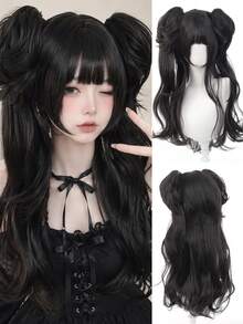 Heat Resistant Brown Black Synthetic High Layer Double Ponytail Lolita Wig Natural Curly Wave Halloween Dress Up Cosplay Wig For Women - Multicolor - View 1
