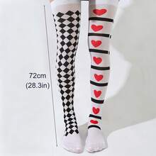 Halloween Asymmetrical Over-The-Knee Socks | Heart And Diamond Print, Personalized, Elastic Fit, Comfortable And Breathable | A Pair Of Dress Socks Suitable For Theme Parties And Cosplay - Multicolor - View 4