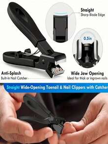 6pcs Ingrown Toenail Care Set - Wide Mouth Large Angle Nail Clipper Suitable For Thick Nails, Includes Nail File And Foot Care Tools, Black Long Handle Nail Clipper, Unisex Manicure & Pedicure Set, Suitable For Halloween, Christmas Gifts - Multicolor - View 4