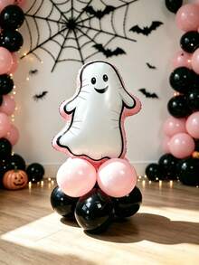 11 buah/Set Kolom Balon Hantu Hitam & Merah Muda Matte, Termasuk Balon Foil Hantu dengan Trim Merah Muda Matte, Dipadukan dengan Alas Balon Lateks Merah Muda Muda Matte & Hitam Matte, Cocok untuk Pesta Bertema Halloween - MultiWarna - View 7