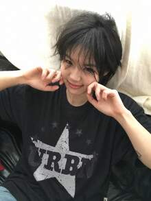 Y2K復古美式風女款夏季新款休閒寬鬆字母與星星印花短袖T恤上衣黑色 - 黑色 - 查看 4