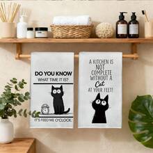2PCS Kitchen Towels Cat Pattern Print 40*60cm Simple Style Rectangular Microfiber Kitchen Towels, First Choice For Crazy Cat Lovers, Dish Cloth, Table Cloth, Hand Towel, Kitchen Decor, Housewarming Gift For Neighbors, Perfect For Kitchen And Bathroom Use, Suitable For Housewives And Family Gathering Gifts, High Cost-Performance, Household Essential - Black - View 10