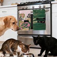 2PCS Kitchen Towels With Tropical Plants And Black Cat Pattern Print, 40*60cm Simple Style Rectangular Microfiber Kitchen Towels, Dish Cloths, Tablecloths, Hand Towels, Kitchen Decor, Housewarming Gifts For Neighbors, Perfect For Kitchen And Bathroom Use, Suitable For Housewives And Family Gatherings, High Cost-Performance, Home Essential - Multicolor - View 9