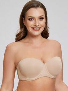 MELENECA Women's Strapless Bra For Large Bust Back Smoothing Plus Size With Underwire - Apricot - View 4