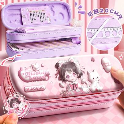 2026 New 3D Pencil Case, Double-Layer Pencil Case, Girls' Style, Large-Capacity Waterproof Double-Layer Canvas Zipper Stationery Case, Suitable For Schoolgirls And Schoolboys