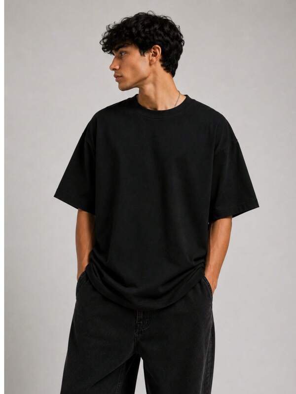 BRZ Collection Men's Oversize Basic T-Shirt (Black)