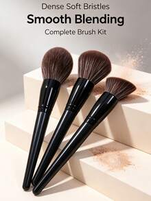 3pcs Large Makeup Brush Set, Soft Fluffy Fiber Bristles With Black Handle, Suitable For Loose Powder, Blush, Contour, Highlighter, Daily Makeup Tool - Multicolor - View 3