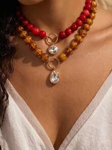 1pc New Beaded Water Drop Necklace, Elegant Vintage Style, Oil-Drip Craft, 18k Gold PVD Plated 304 Stainless Steel Material, Waterproof And Fade-Resistant, Stainless Steel Jewelry. Suitable For Wives And Mothers To Wear, Easy To Match With Girls' Daily Outfits, Beach Vacation Parties, Music Festivals, Travel And Sightseeing Occasions, Charming Women's Jewelry, Women's Bracelets And Necklaces, Small Accessories. - Brown Teardrop Necklace - View 7