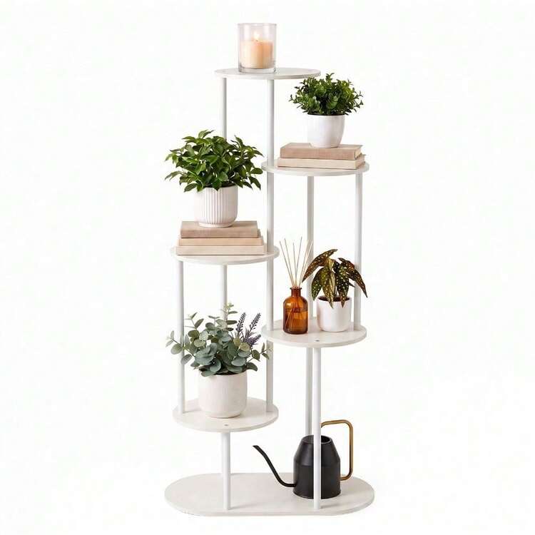 Modern Plant Stand 4/5/6 Tier Wooden Shelving & Metal Flower Rack For Indoor Garden & Outdoor Use - White - View 11