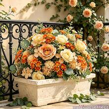 34pcs Artificial Autumn Warm Orange Flower Bouquet | Rose + Daisy + Apple Leaf Mixed Arrangement-No Maintenance, Indoor/Outdoor Shrub Decoration, Wedding, Thanksgiving, Harvest Festival, Housewarming Party, Anniversary And Other Autumn/Winter Holiday Centerpiece - Multicolor - View 9