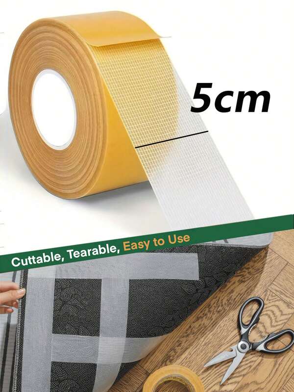 Heavy Duty Double-Sided Fabric Tape, Super Strong Transparent Fiberglass Mesh Tape, Multi-Purpose Yellow Tape, No Residue, Suitable For Clothing, Carpet, Wall And Handicrafts
