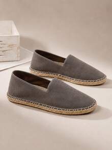 Mocasines casuales de lona sin cordones para hombre, zapatos planos para vacaciones - Gris - Ver 4