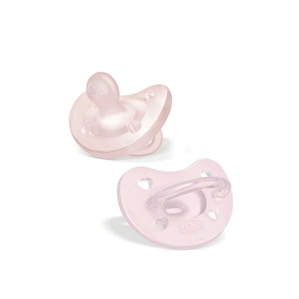 Chicco تشيكو فيسيو فورما حلمة سيليكون ناعمة 2-6 أشهر وردي X2 - 100% سيليكون، ملمس ناعم