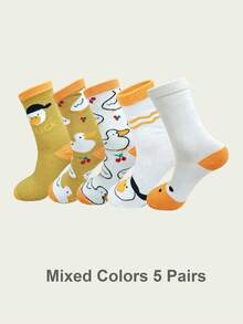 1/5/10 Pairs Women Novelty Cherry Duck Pattern Crew Socks,Soft Breathable Cute Cartoon Graphic Mid-Calf Socks,For Daily Wear&Home Outfit Matching - Multicolor - View 11