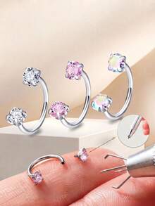 CIZME Horseshoe Nose Rings 18/20g Horseshoe Nose Ring For Women Men,Double Gem Cartilage Helix Tragus Earring Nose Screw Nose Lip Piercing Jewelry - Horseshoe - View 7