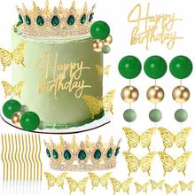 40pcs/12pcs/1pc Pink Rhinestone Crown Happy Birthday Acrylic Cake Topper Set, Gold Hollow Butterfly & Mini Ball Foam For GirlsBirthday Cake Decorations - Multicolor - View 5