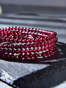 2pcs 18K Gold Plated Natural Garnet Bracelet Set Mother's Day Valentine's Day Birthday Gift - Garnet - View 2
