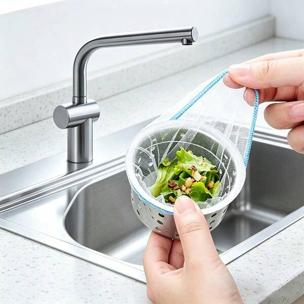 GRAREY 200pcs Disposable Kitchen Sink Strainer Bags, 9*9cm Large Elastic Stretch Drain Filter Net, Sink Drain Filter Kitchen Accessories, High Density Intercepts 99% Food Residue, Durable Anti-Break Multi-Purpose Kitchen Sink Trash Collection Bags