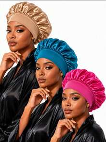 YPGVUO 1pc/2pcs/3pcs/8pcs All-Season Wide-Brim Satin Sleep Cap, Made Of Smooth Satin Fabric, Minimalist Gentle Style, Elastic Headband Design For Comfort And Anti-Static, Suitable For Sleeping, SPA And Home Use, Multiple Colors Available - Multicolor - View 5