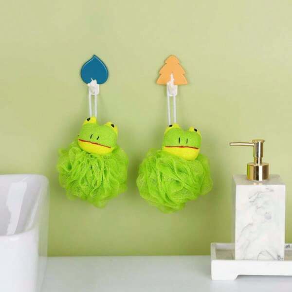 1pc Shower Sponge Frog Bath Sponge, Cute Little Frog Shaped Design, Soft Elastic Mesh Creates Rich Foam, Built-In Hanging Loop For Quick Drying, Suitable Daily Bath, Lovely Bathroom Shower Accessory,Travel Essentials,Bathroom Decor And Accessories.