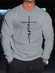 2026New Fashionable Casual Slogan Print Men's Crew Neck Sweatshirt - 淺灰色 - 查看 7