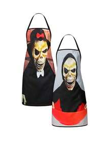 4Pcs/1pcDay Of The Dead Print Apron, Sugar Skull Skeleton Pattern Kitchen Apron For Cooking Baking Halloween PartySkeleton Apron For Halloween, White Human Skeleton Bones Print Black Kitchen Apron - Multicolor - View 15
