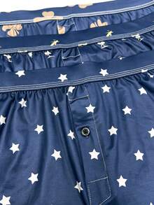 3pcs Men's Underwear, Soft Comfortable Printed Pattern Design Loose Fit Briefs, With Button Fly, Suitable For Daily Wear, Vacation And Travel - Multicolor - View 3
