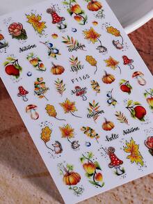 2pcs 3D Self-Adhesive Autumn Maple Leaf & Mushroom Nail Art Stickers, Maple Leaf Pumpkin Apple Floral Cute Nail Design, Thanksgiving Seasonal Nail Decoration, Autumn DIY Nail Supplies - Multicolor - View 5